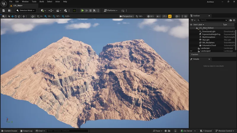 Montagne dans l'éditeur Unreal