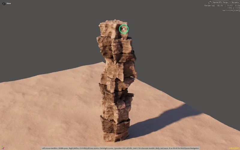 Formation rocheuse dans le viewport Houdini