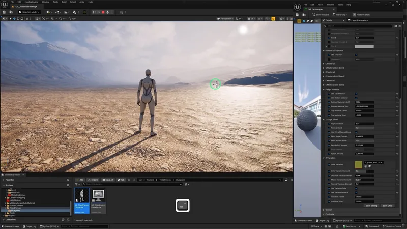 Personnage sur une étendue de sel dans l'éditeur Unreal