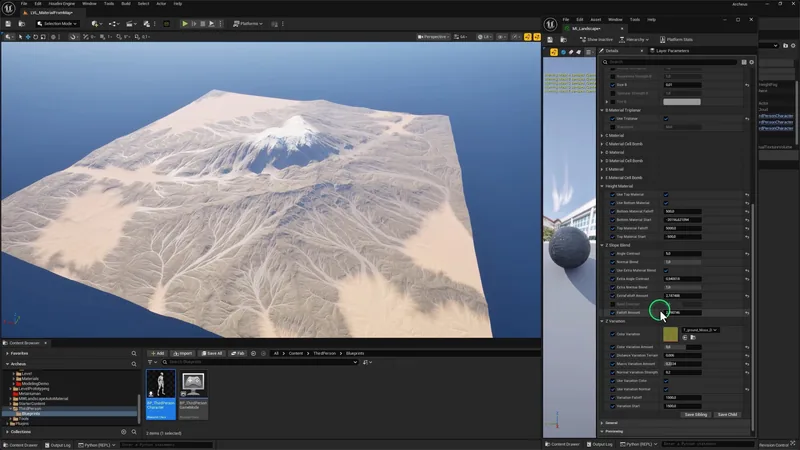 Terrain montagneux dans l'éditeur Unreal